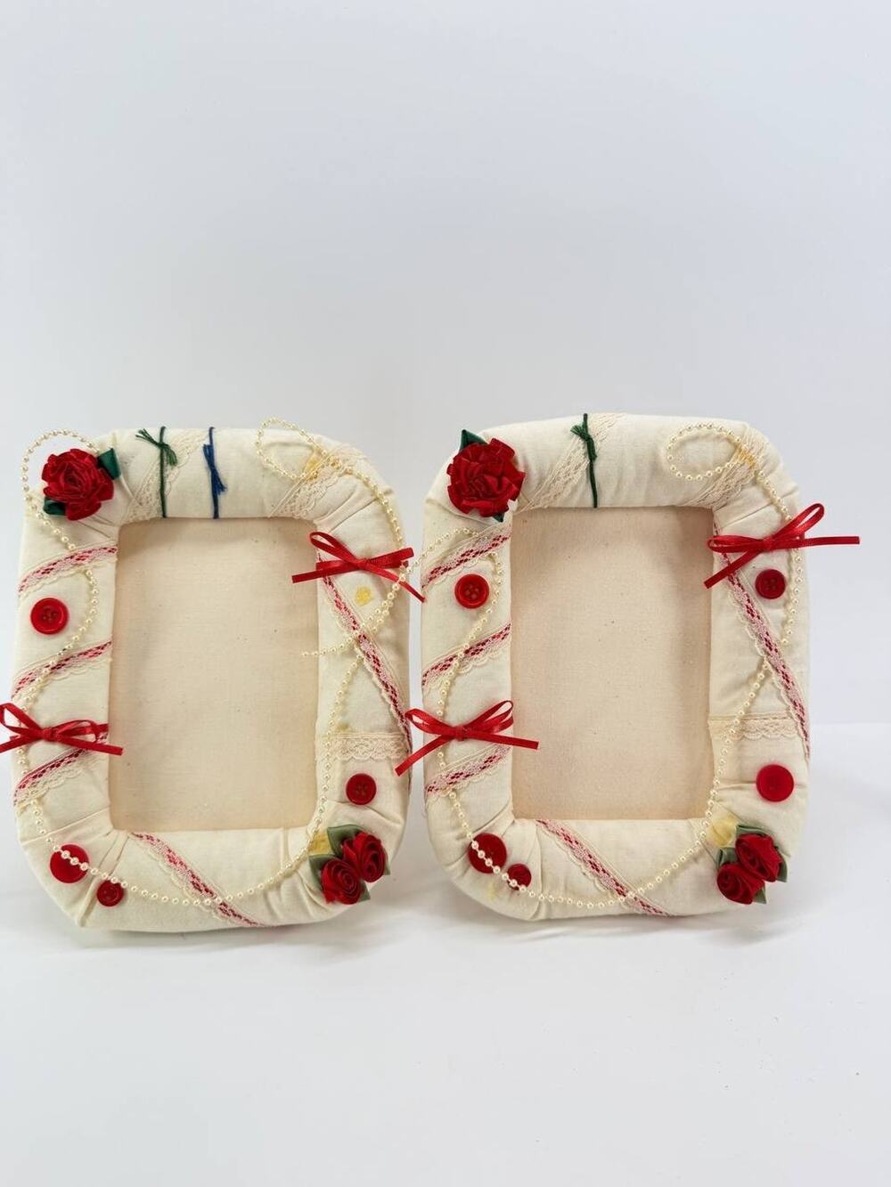 Handmade Fabric Picture Frame Set Floral Lace Ribbon Decorative Photo Frames